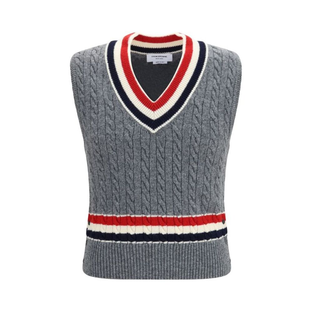 Thom Browne Men Cable-Knit Cricket V-Neck Vest